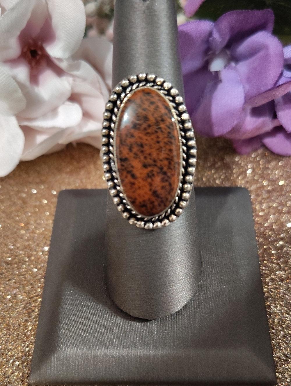 Mahogany Obsidian Gemstone 925 Silver Ring - Size 8